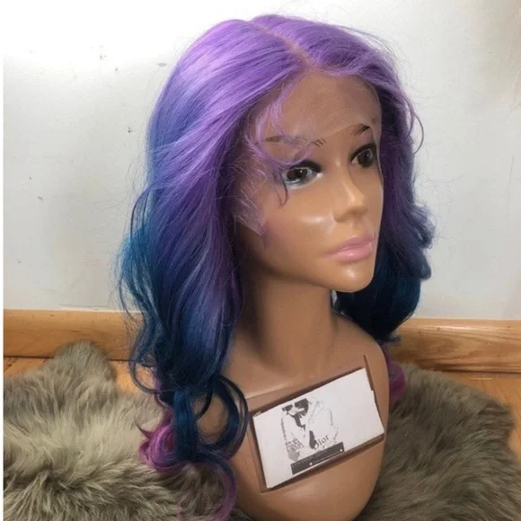 💫 22” PURPLE TRI OMBREMERMAID BODY WAVY CURLY LACE FRONT WIG *NEW*5” LACE PRT